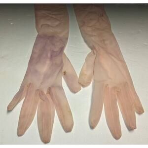 Gutman Lann Vintage Pink Chiffon Fashion Gloves 7.5 Buttoned Evening STAINED